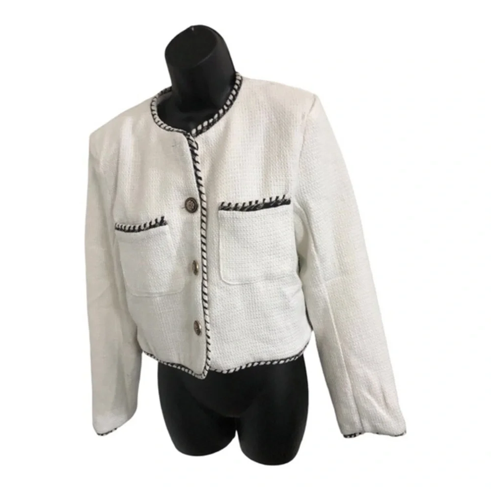 Haute‎ Monde offwhite ecru textured collarless baroque button blazer jacket sz M